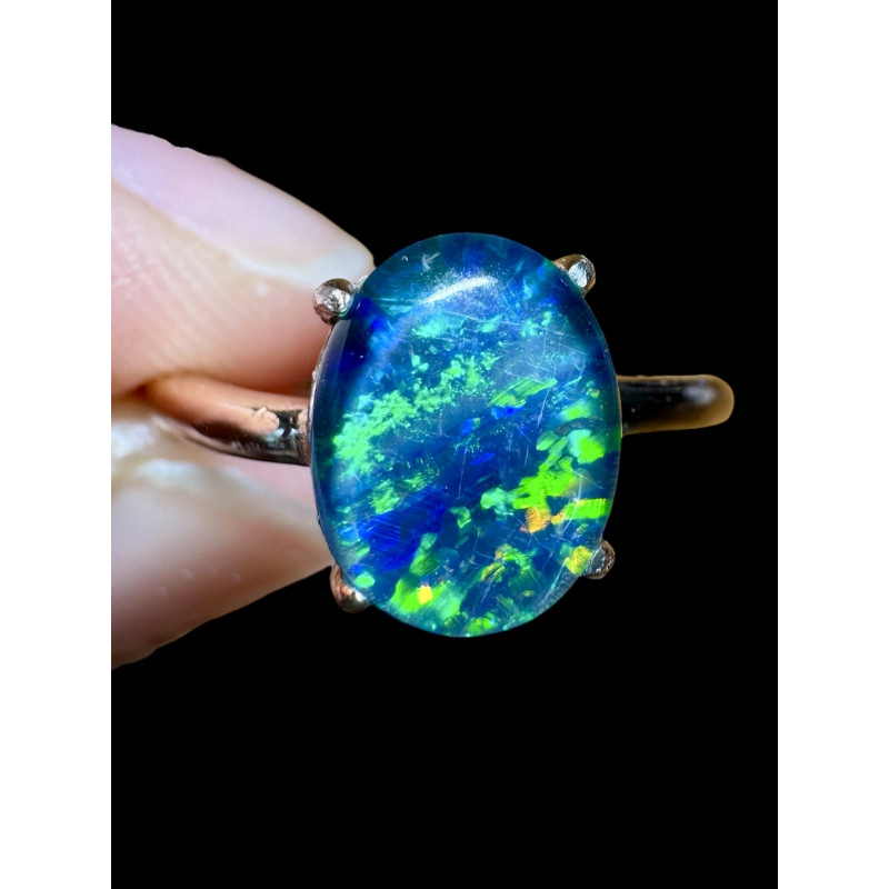 Bague argent plaqué or rose opale triplet australienne