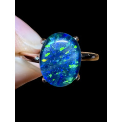 Bague argent plaqué or rose opale triplet australienne