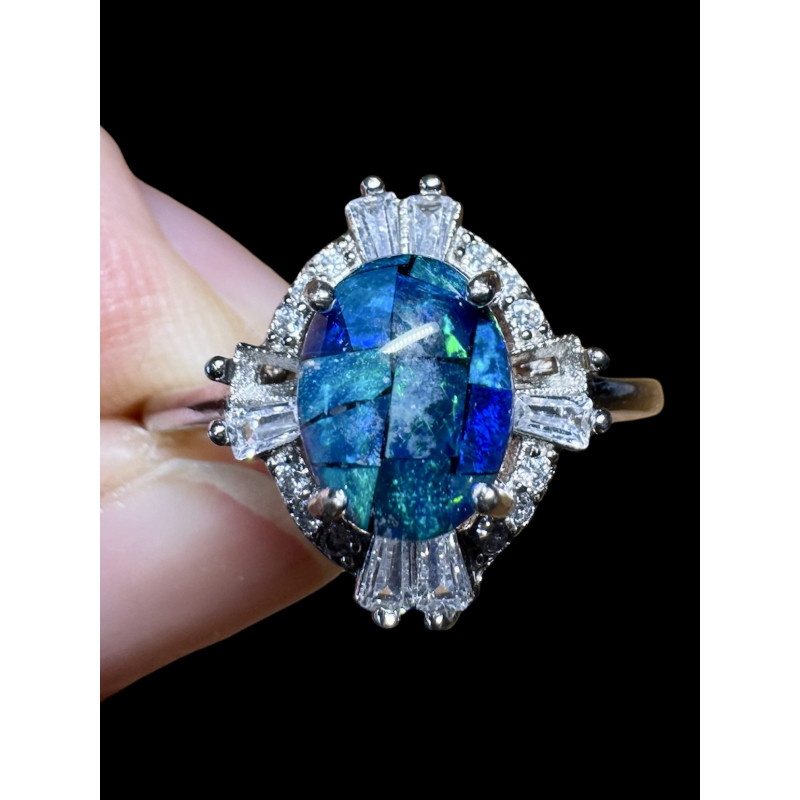 Bague argent opale triplet mosaïque australienne
