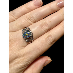Bague argent plaqué or blanc opale triplet australienne