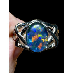 Bague argent plaqué or blanc opale triplet australienne