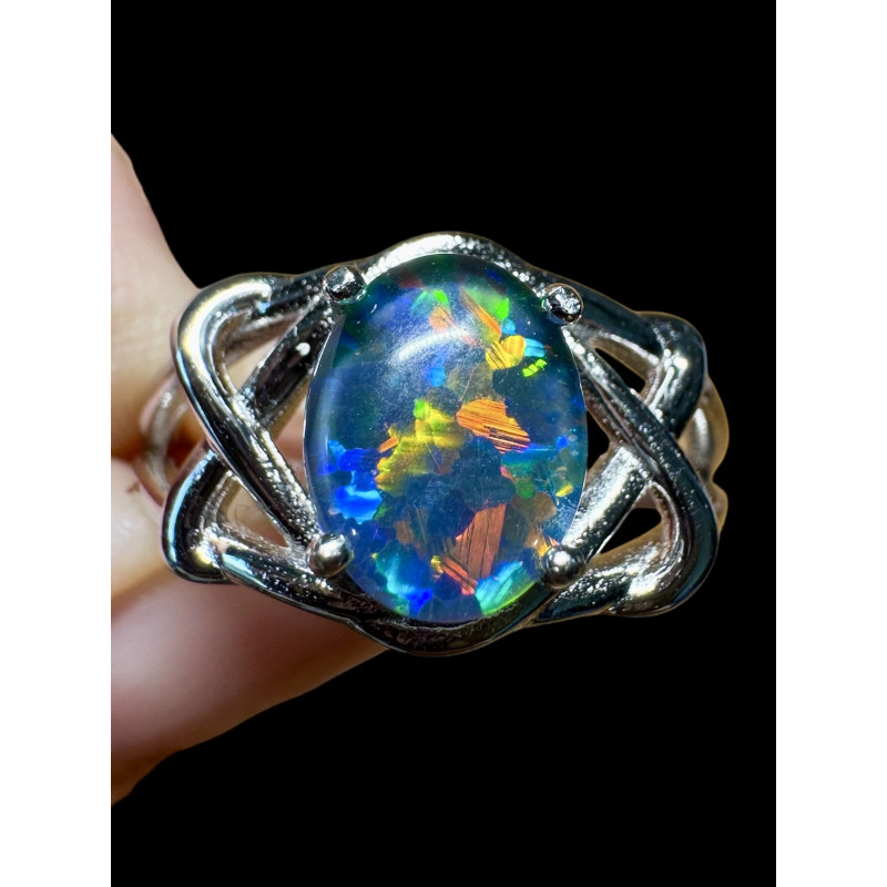 Bague argent plaqué or blanc opale triplet australienne