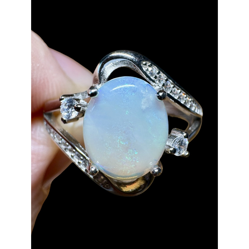 Bague argent opale crystal Coober Pedy