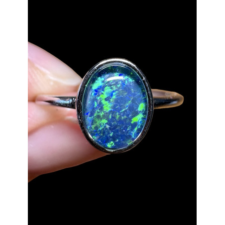 Bague argent plaqué blanc opale triplet australienne