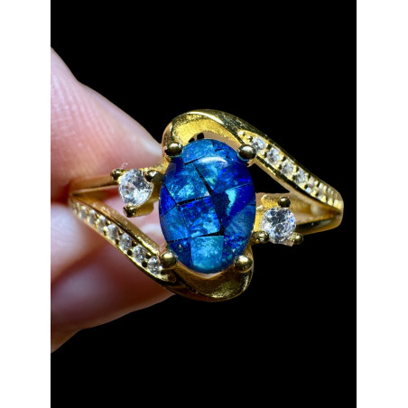 Bague argent plaqué or opale triplet mosaïque australienne