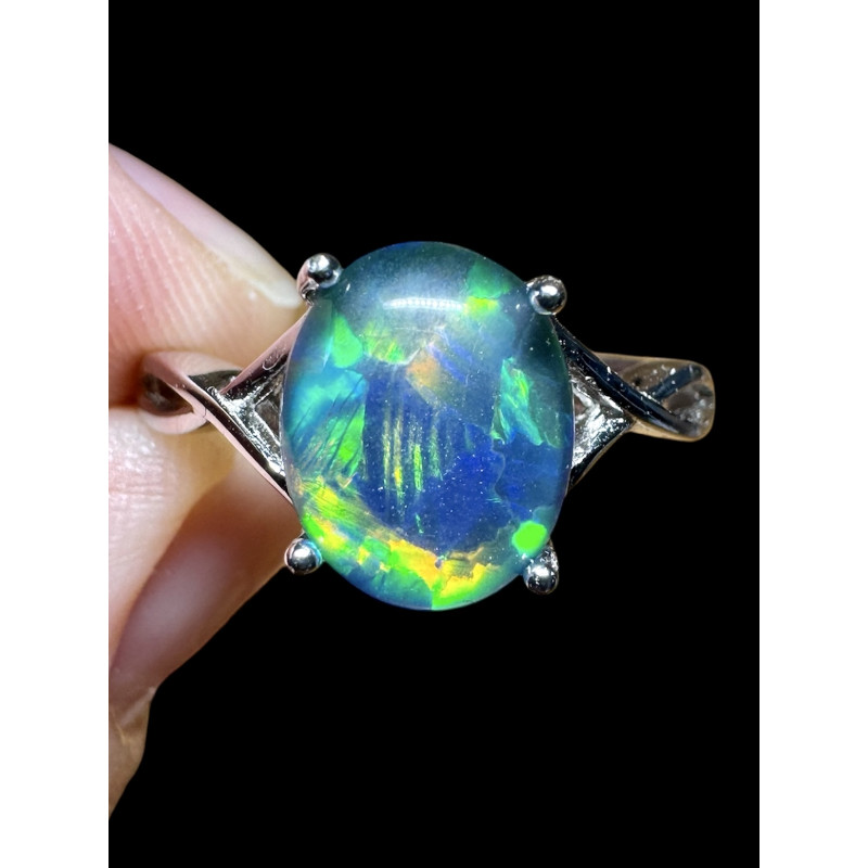 Bague argent plaqué or blanc opale triplet australienne
