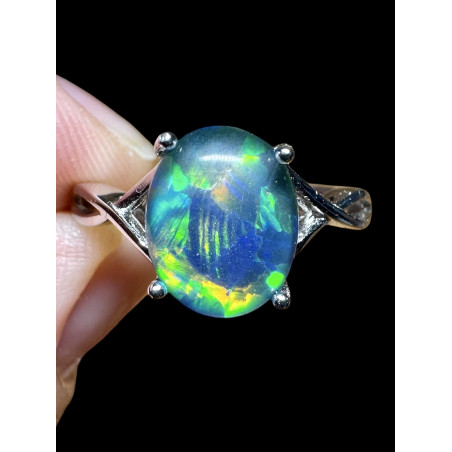 Bague argent plaqué or blanc opale triplet australienne
