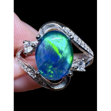 Bague argent plaqué or blanc opale triplet australienne