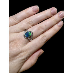 Bague argent plaqué or blanc opale triplet australienne