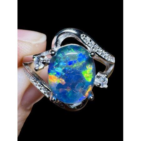Bague argent plaqué or blanc opale triplet australienne