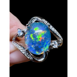 Bague argent plaqué or blanc opale triplet australienne