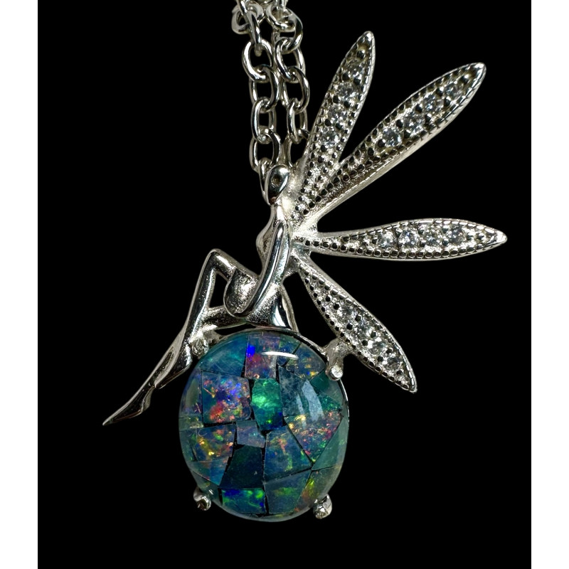 Pendentif fée argent Opale triplet mosaïque