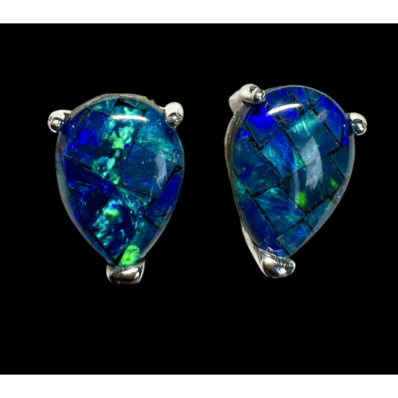 Boucles d'oreilles puces poires opales triplets australiens